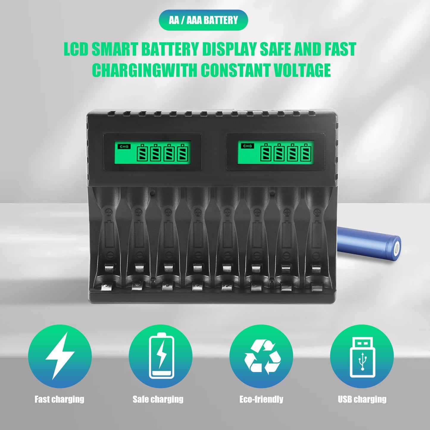 Battery LCD Display Intelligent 8-Slot Chargers for AA/AAA NiCd NiMh2049