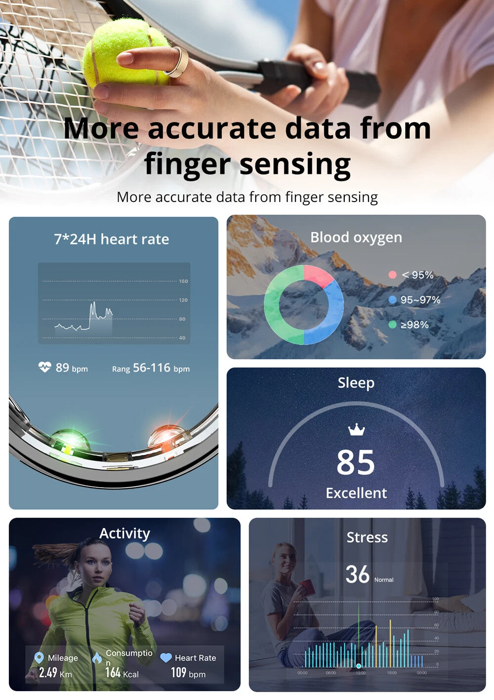 Smart Ring with Charging Case,Health Sleep Monitor, 5ATM Waterproof,Multi-sport