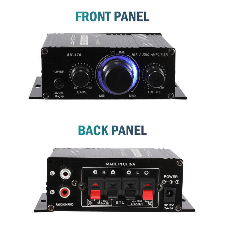 12V Car Household Stereo Mini Hi-Fi Amplifier 2 Channel Audio Power Amp 400W NEW