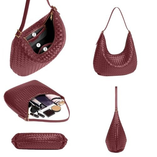 Shoulder Handbags Shoulder Bag for Women Totes Woven Vegan Leather Bag Burgundy