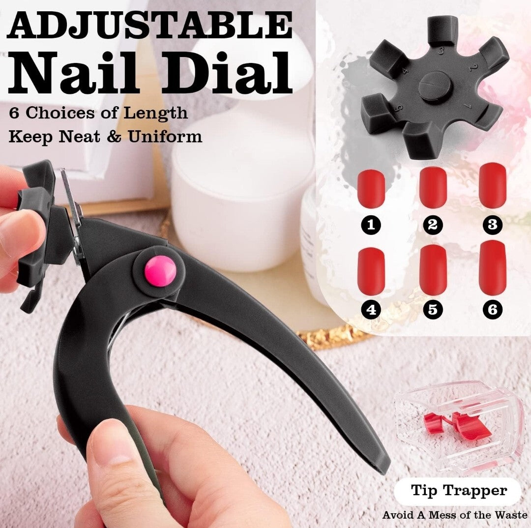 Adjustable Acrylic Nail Clippers with Sizer, Catcher and Length Measurement