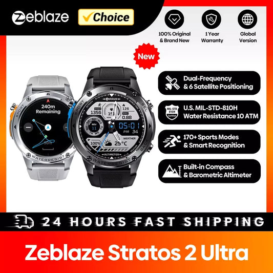 New  Stratos 2 Ultra GPS Smart Watch Built-In Compass Barometric Altimeter Dual-