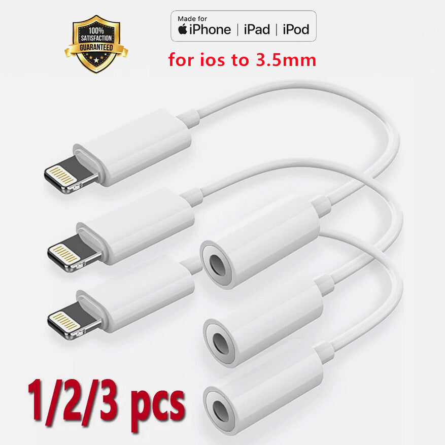1-3PCS For iPhone Headphone Adapter Jack 8Pin to 3.5mm Aux Cord Dongle Converter