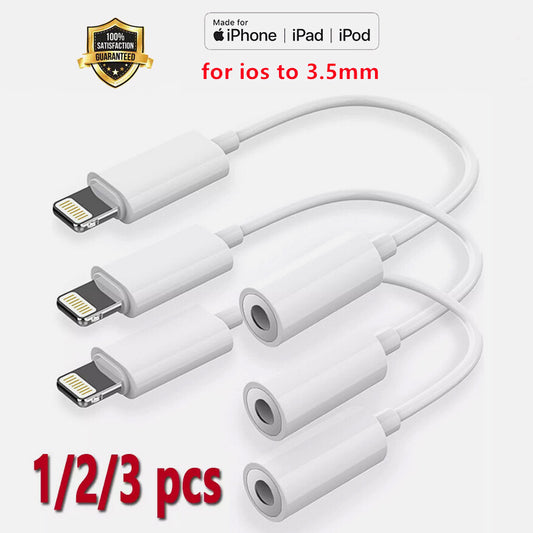 1-3PCS For iPhone Headphone Adapter Jack 8Pin to 3.5mm Aux Cord Dongle Converter