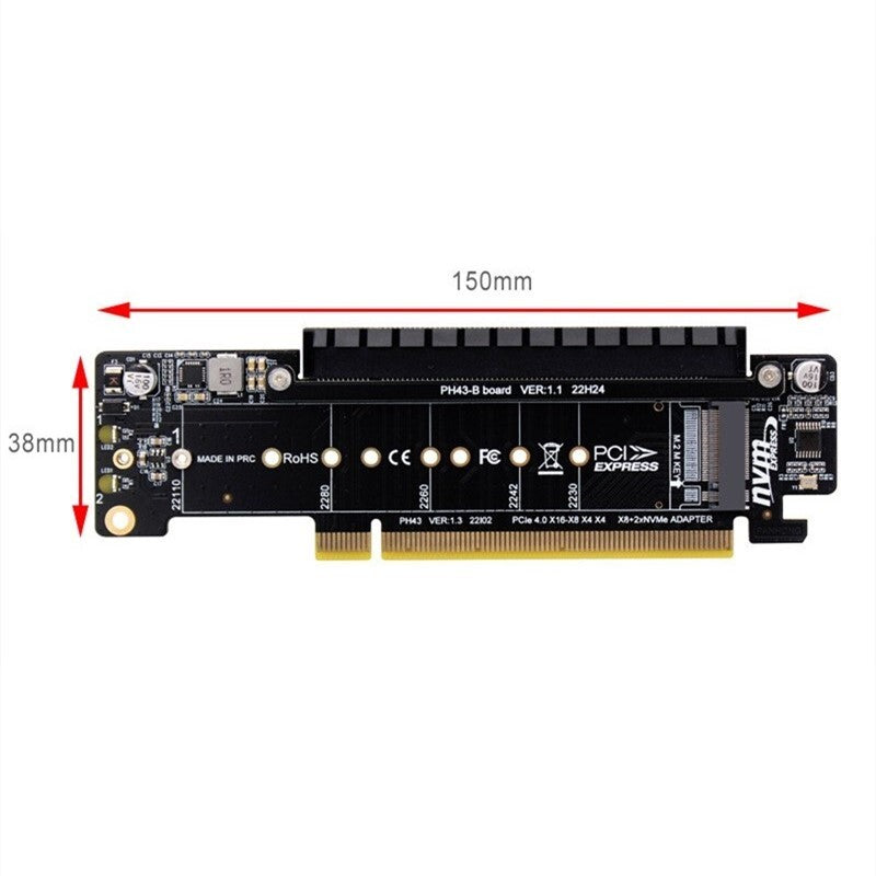 PCIE 4.0 X16 to X8+X4+X4 Splitter Adapter PCIe to 2x M.2 NVME SSD Expansion Card