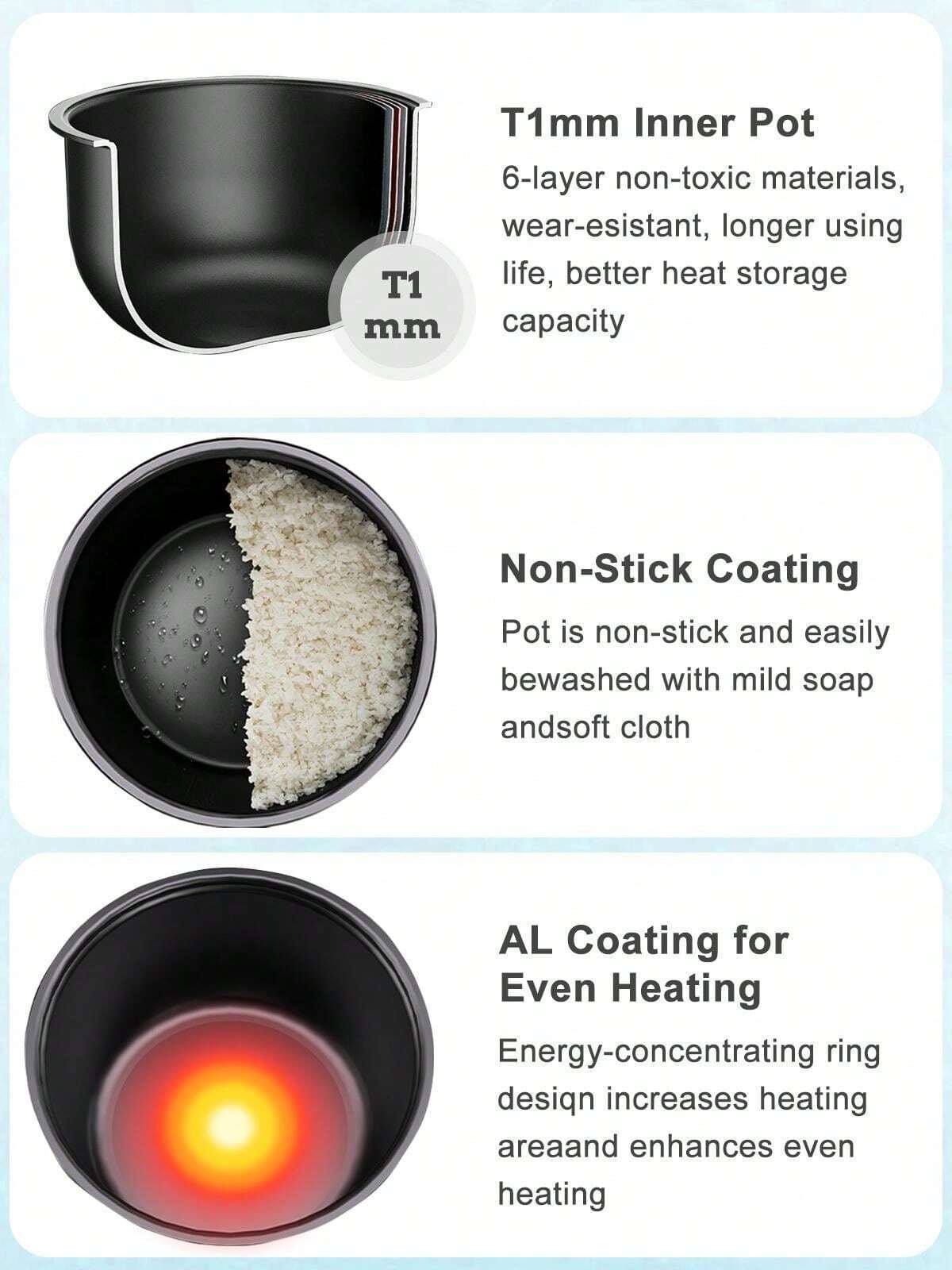 2.1Qt Rice Cooker 12-In-1 Electric Rice Cooker 6-Cup(Uncooked)/12-Cup(Cooked)