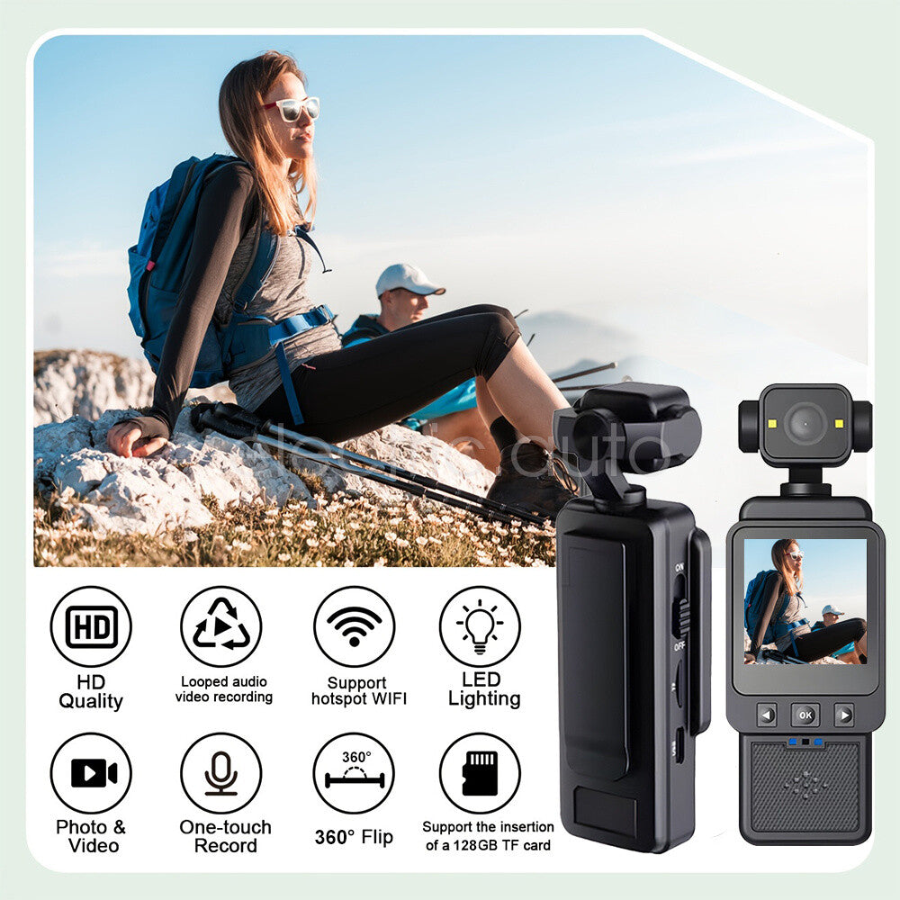 WiFi Camera with Screen 360° Rotatable Lens 1080P HD Photo Video Audio Recorder