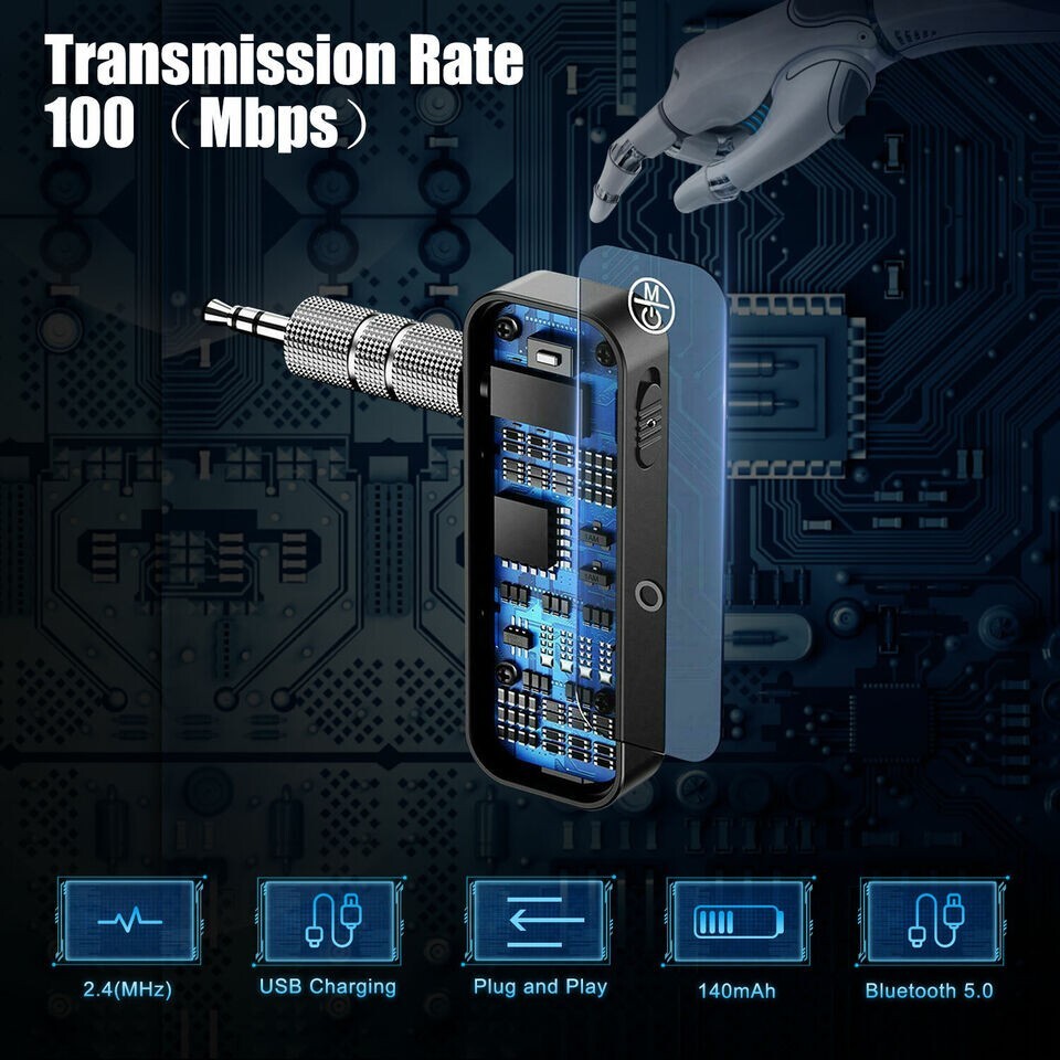 USB Wireless Bluetooth 5.0 Transmitter Receiver 2in1 Audio Adapter 3.5mm Aux Car