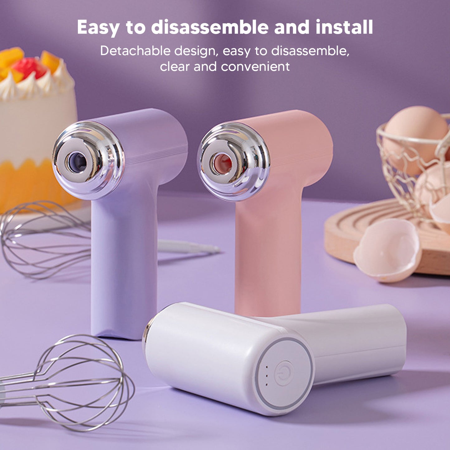 (White)Electric Cordless Hand Mixer Handheld Egg Whisk AN