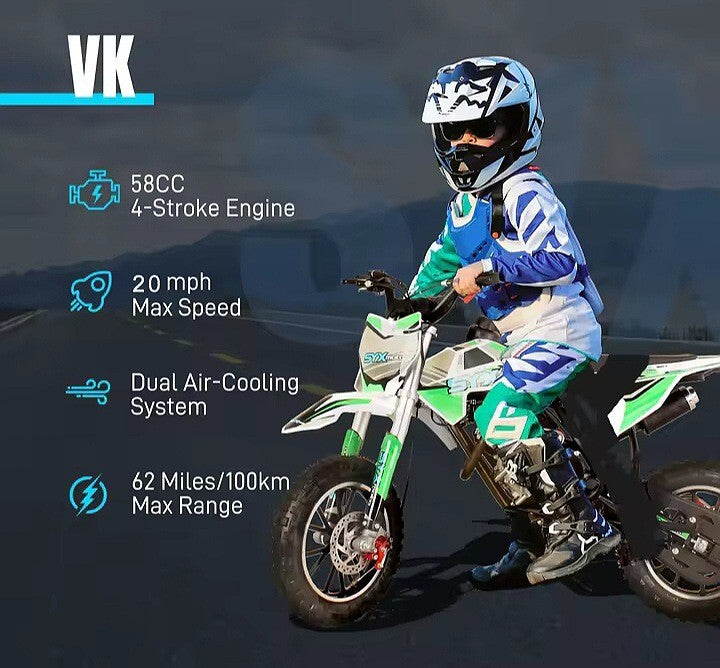 SYX MOTO 58cc Dirt Bike for Kids 4-Stroke Gas Powered Mini Pit Bike- BLUE