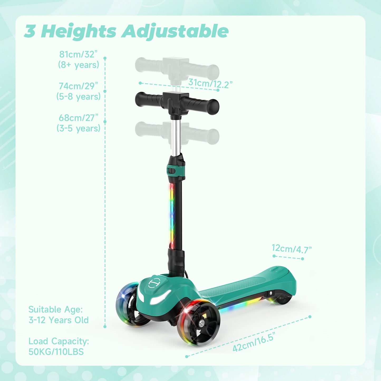 Folding Electric Scooter for Kids Ages 3-12 Bluetooth E-Scooter LED Wheels Gift