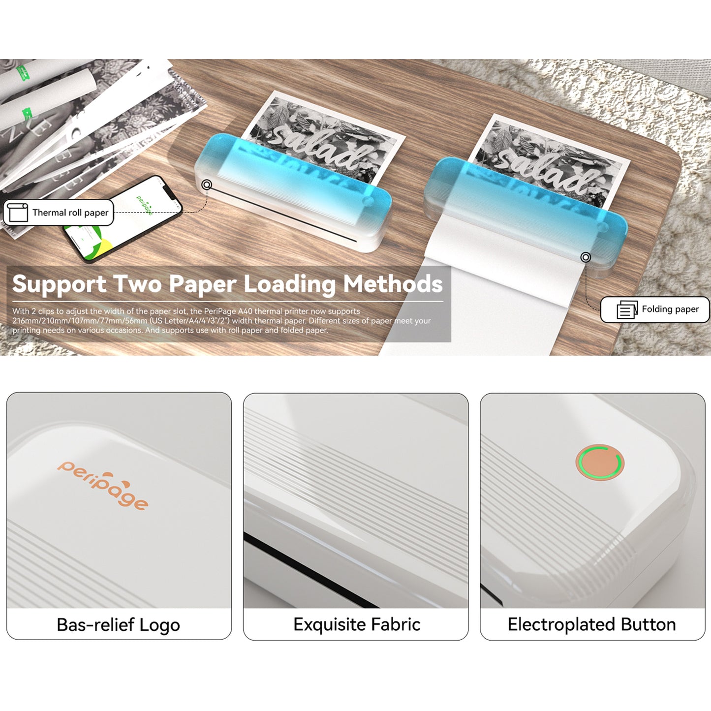 Peripage P40 A4 Portable Thermal Printer Wireless Mobile Photo Printer Y3U0