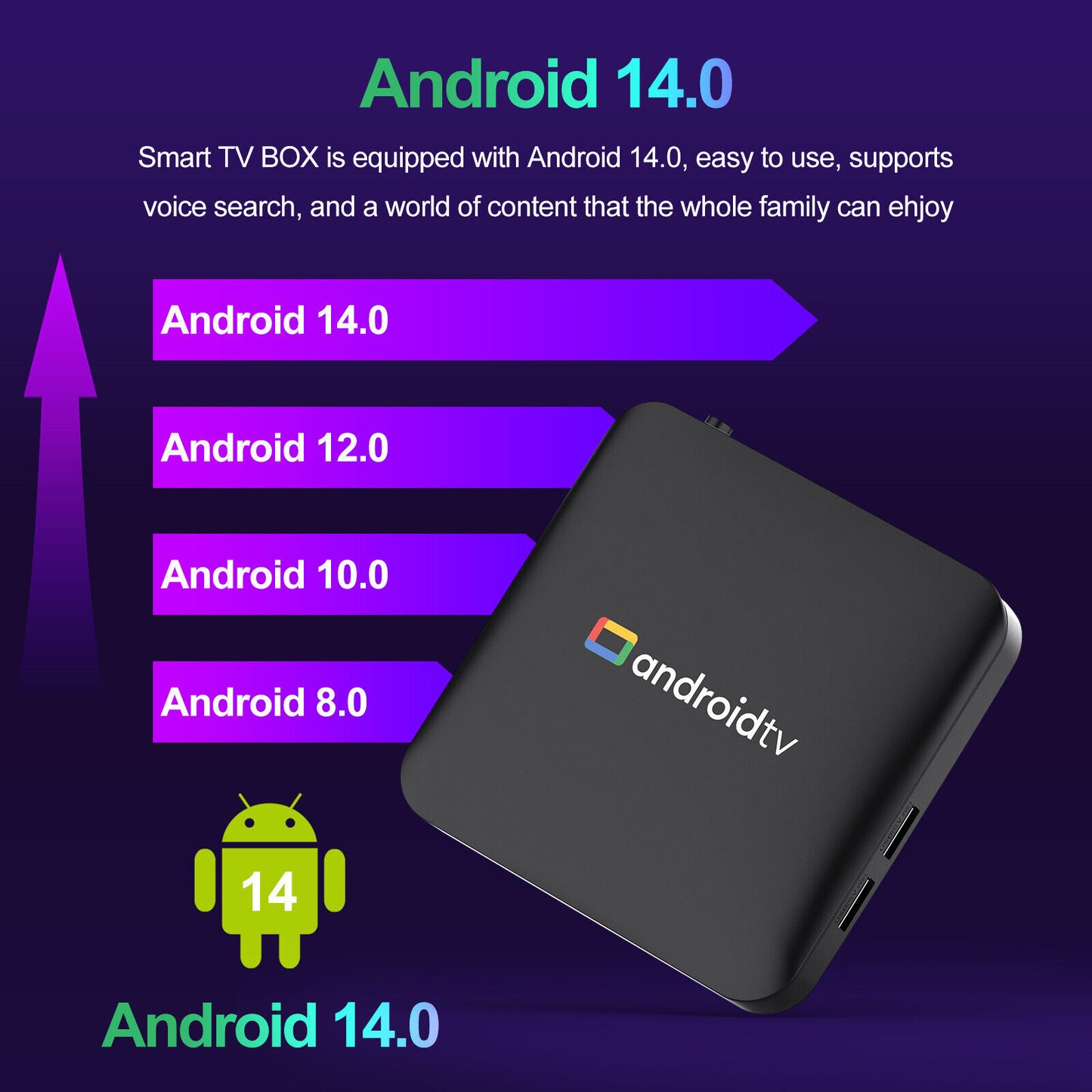 H96 MAX S905L3 Androidtv 14.0 AI TV Box 4K UHD 2.4G/5G WiFi BT4.0 Media Player