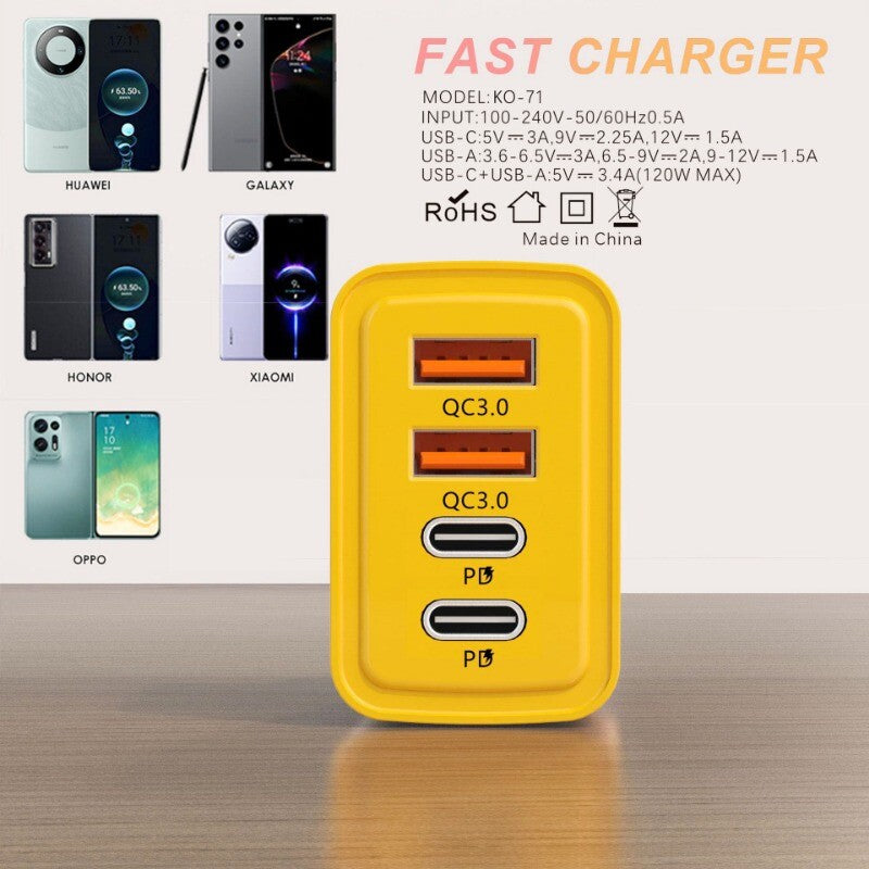 120W Fast Type C Wall Charger 4-in-1 Fast Cable For Samsung A16 A06 A15 A35 A55