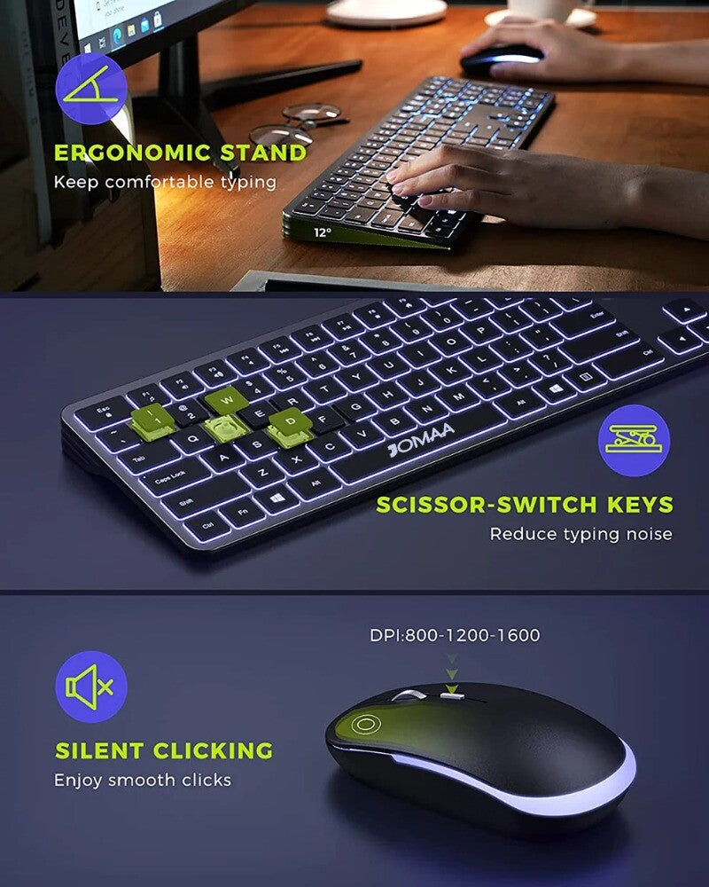 Full-Size Backlight Wireless Keyboard and Mouse Combo Laptop PC USB Silent Click