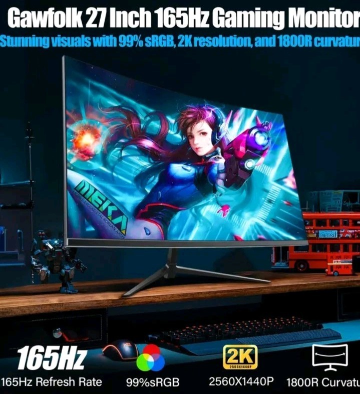 27" 2K 2560x1440 QHD 165Hz 1ms Curved Gaming Monitor, Ultra Thin Bazel
