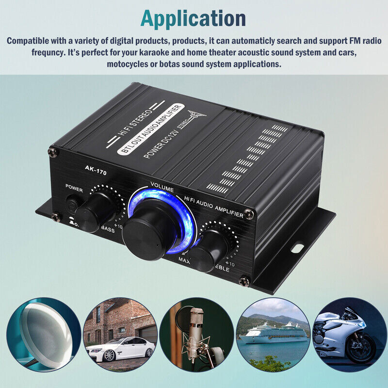 12V Car Household Stereo Mini Hi-Fi Amplifier 2 Channel Audio Power Amp 400W NEW