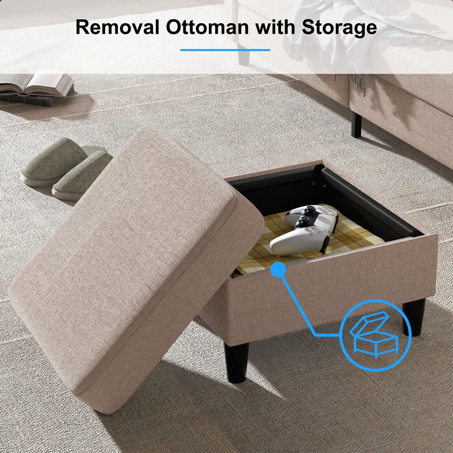 Small Sectional Sofa with Storage Ottoman,3 Seater L Shaped Sofa for Living Room