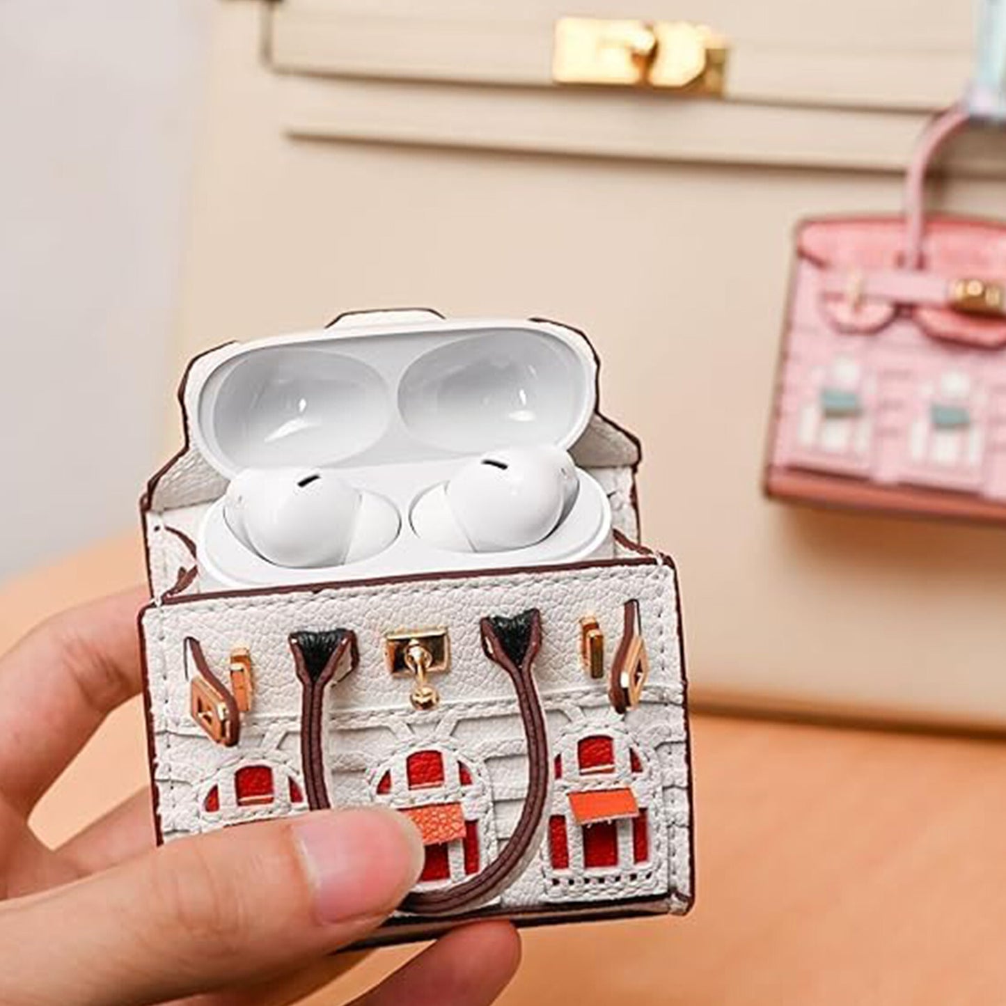 Mini Keychain Wallet Cute Leather Lipstick Bag Ladies Car Bag Charm for AirPods