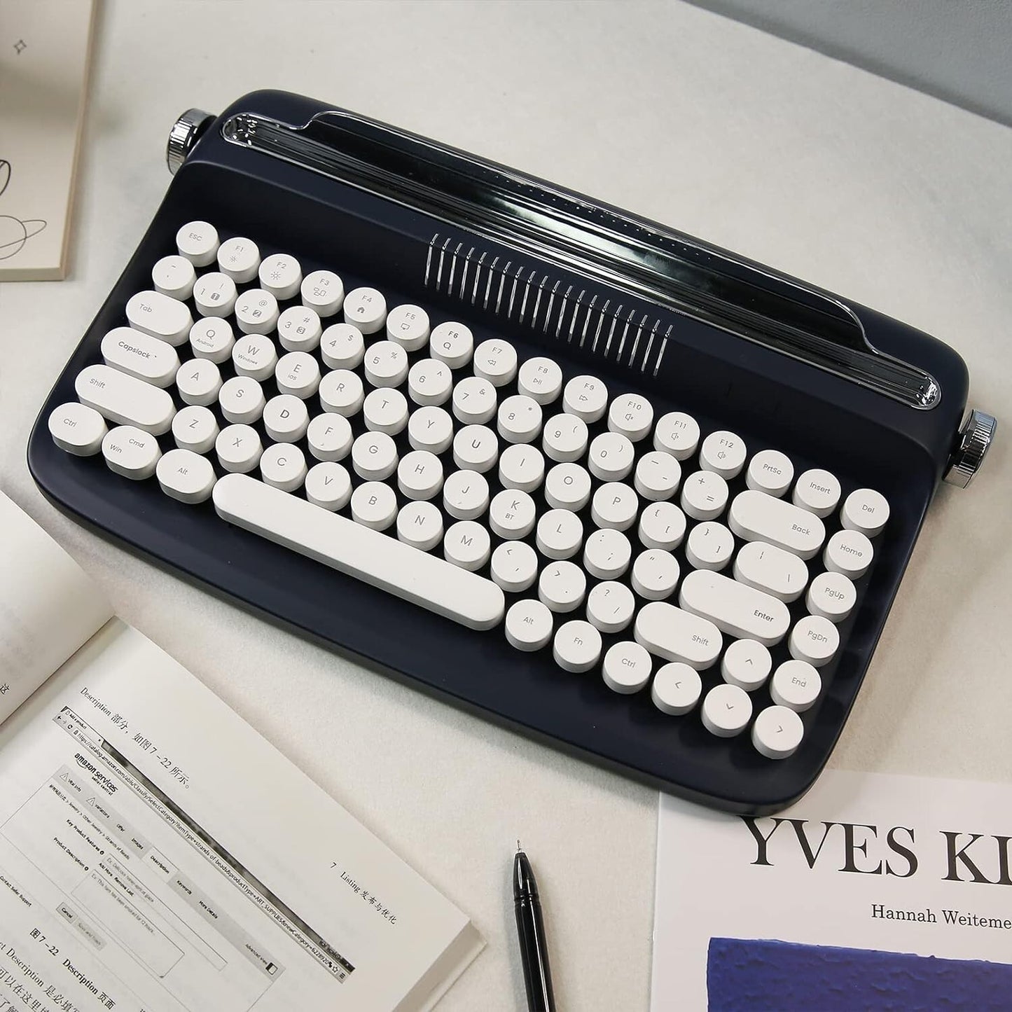 YUNZII ACTTO B303 Wireless Retro Typewriter 5.0 Bluetooth Keyboard Round Keycaps