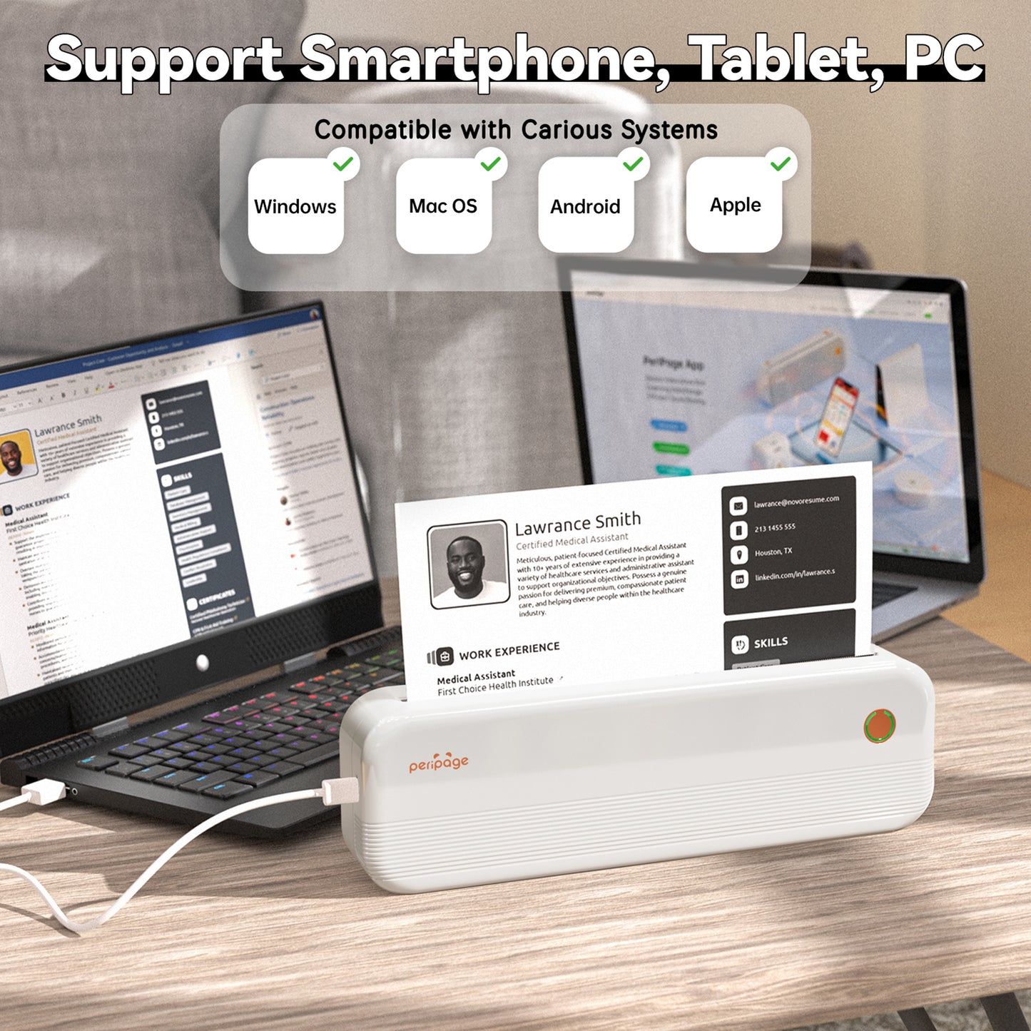 Peripage P40 A4 Portable Thermal Printer Wireless Mobile Photo Printer Y3U0