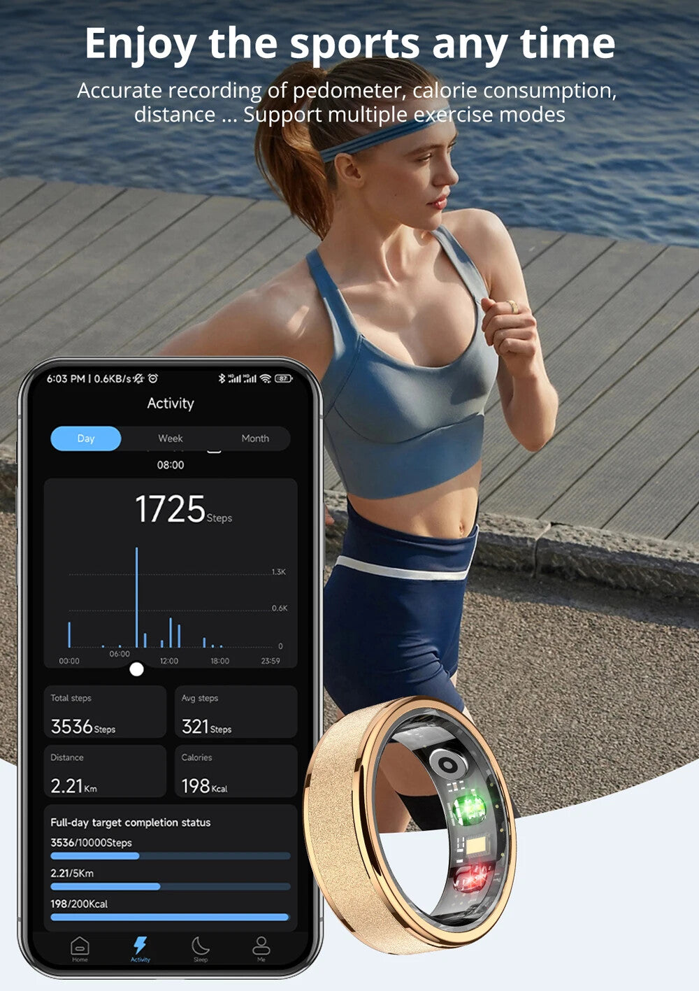 Smart Ring with Charging Case,Health Sleep Monitor, 5ATM Waterproof,Multi-sport