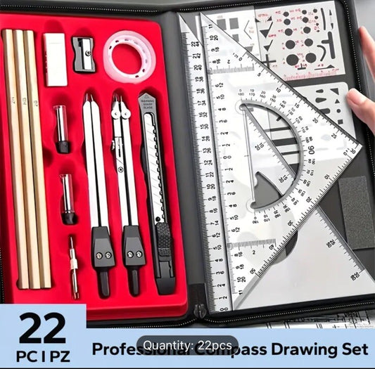 22 piece drafting set in zipper case NEW Shipping Included
