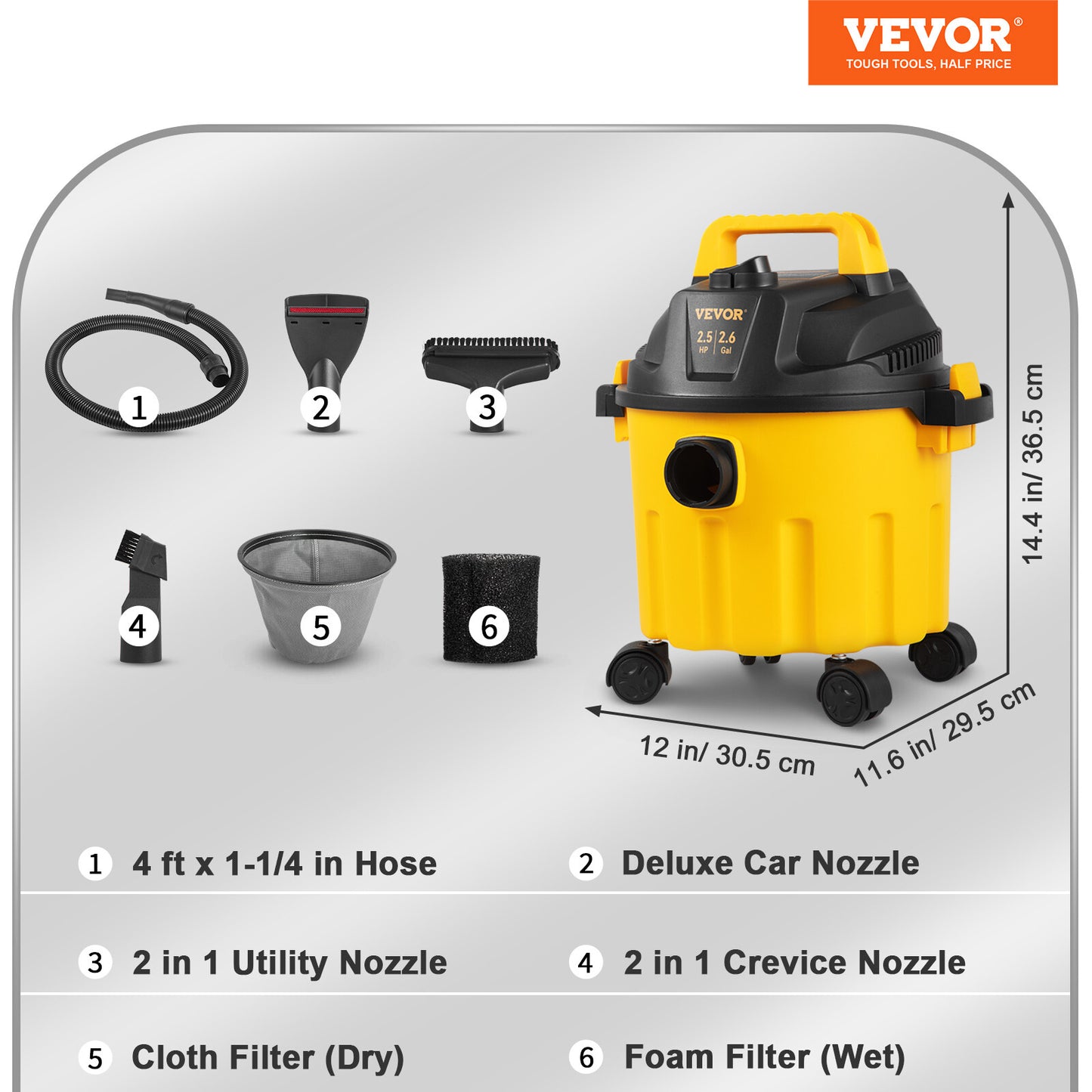 2.6 Gallon Shop Vacuum w/ Blowing Function Wet Dry Vac 2.5 Peak HP Portable USA