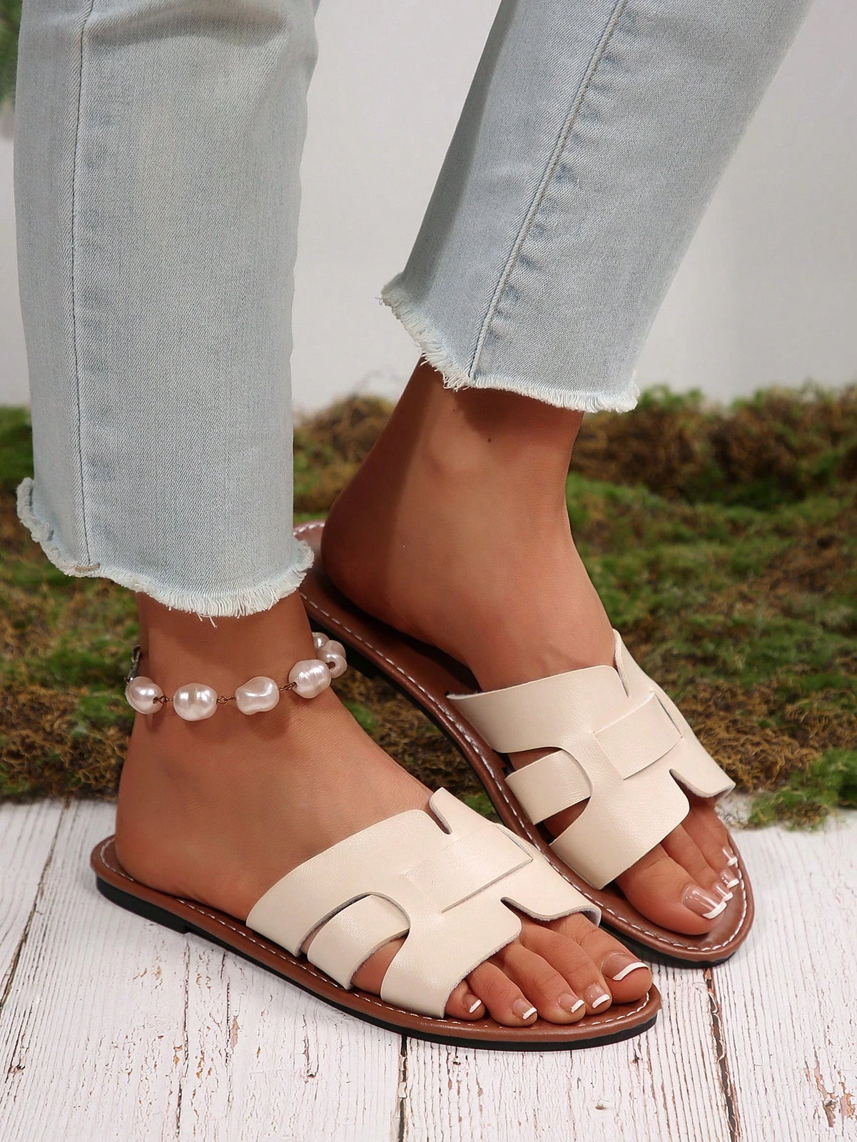 Casual Flat Slippers For Women, Open Toe, Woven Roman Sandals, Summer Outdoor W