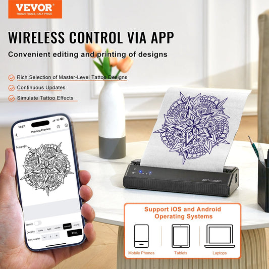 VEVOR Tattoo Stencil Printer, Wireless Bluetooth Tattoo Printer Transfer Stencil
