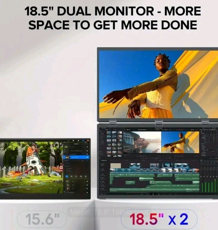 UPERFECT 18.5 Inch 100hz Stacked Monitor Dual Screen Folding Display 1080P