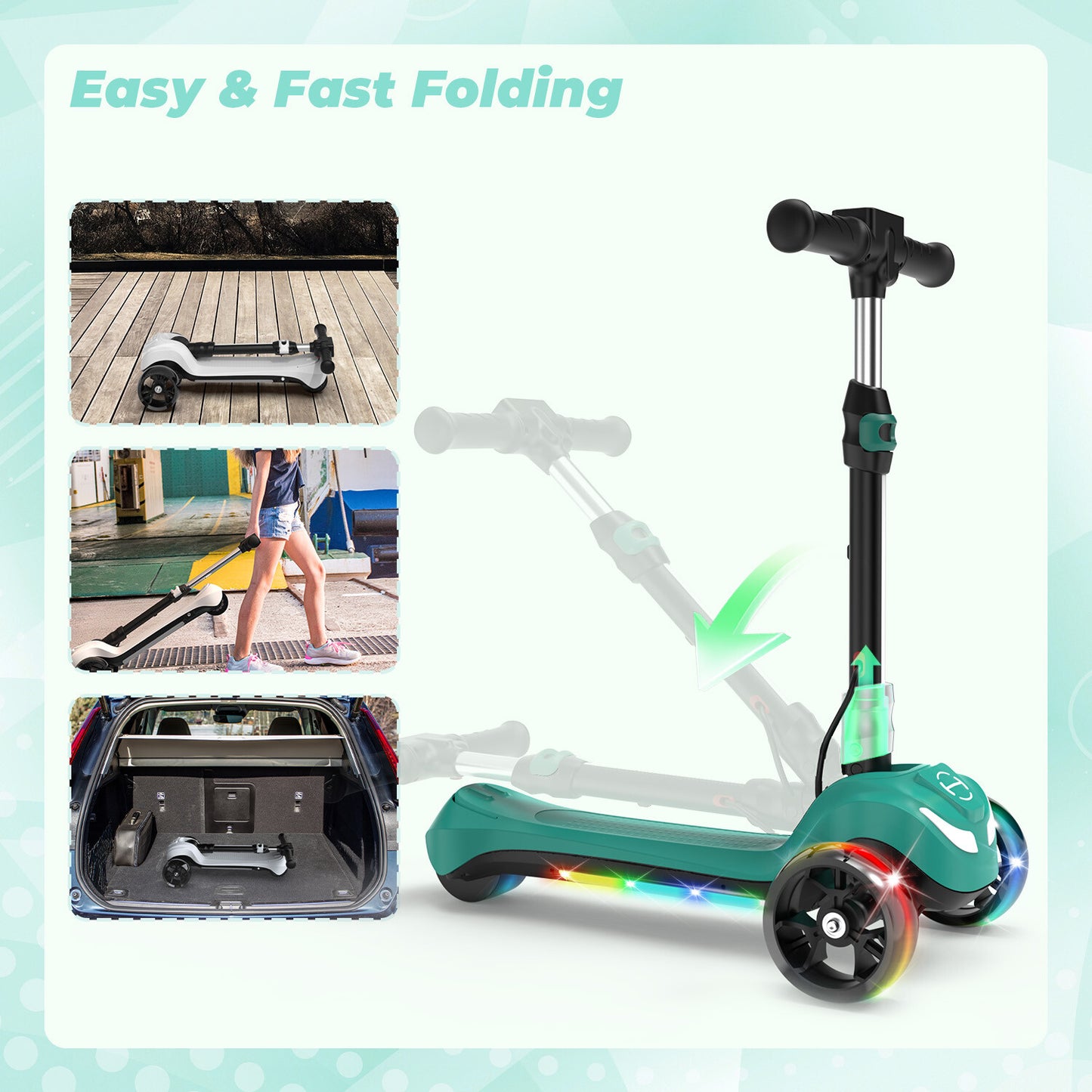Folding Electric Scooter for Kids Ages 3-12 Bluetooth E-Scooter LED Wheels Gift