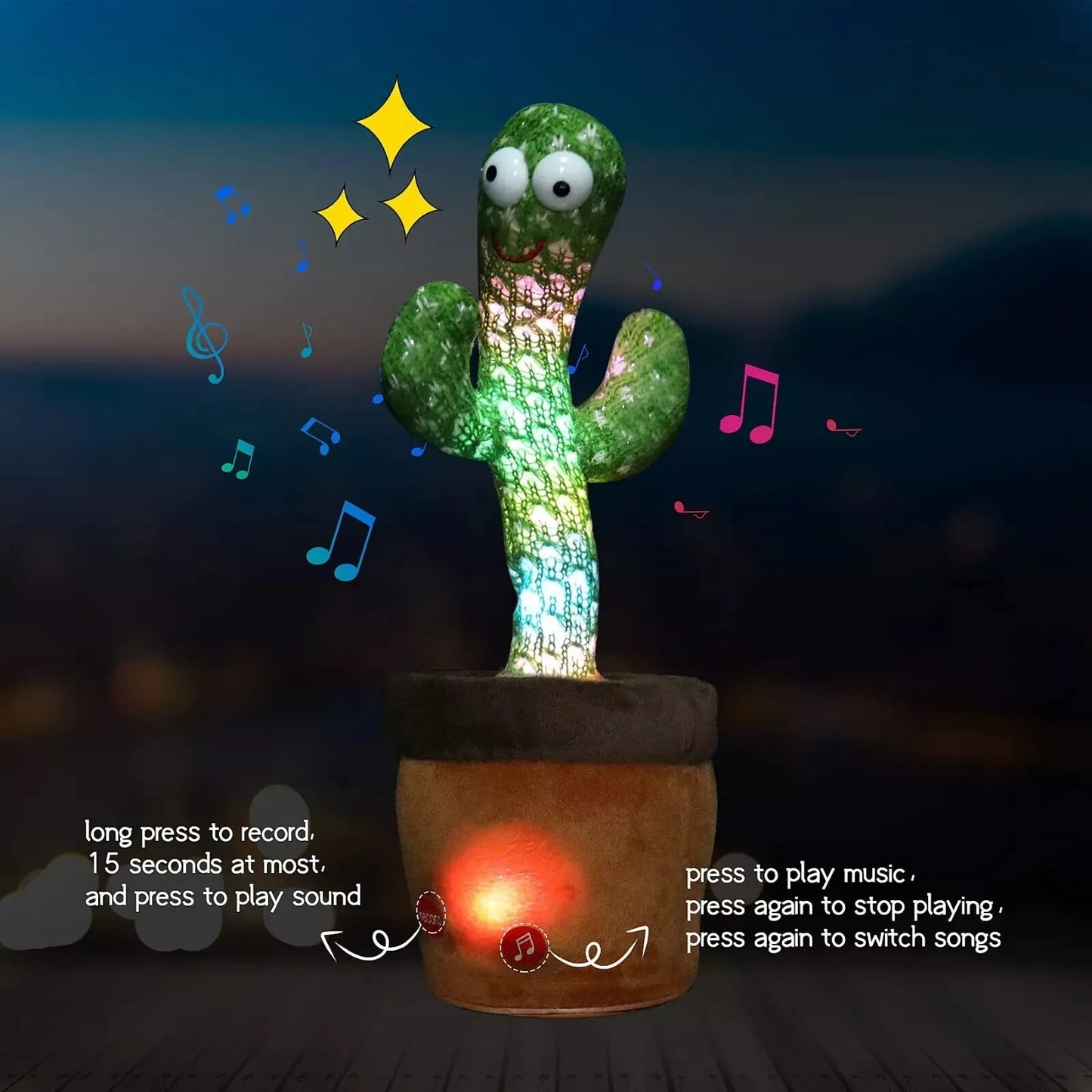 Dancing Cactus Repeat Talk Sing Glow Interactive Plush Toy for Kids | USB | USA