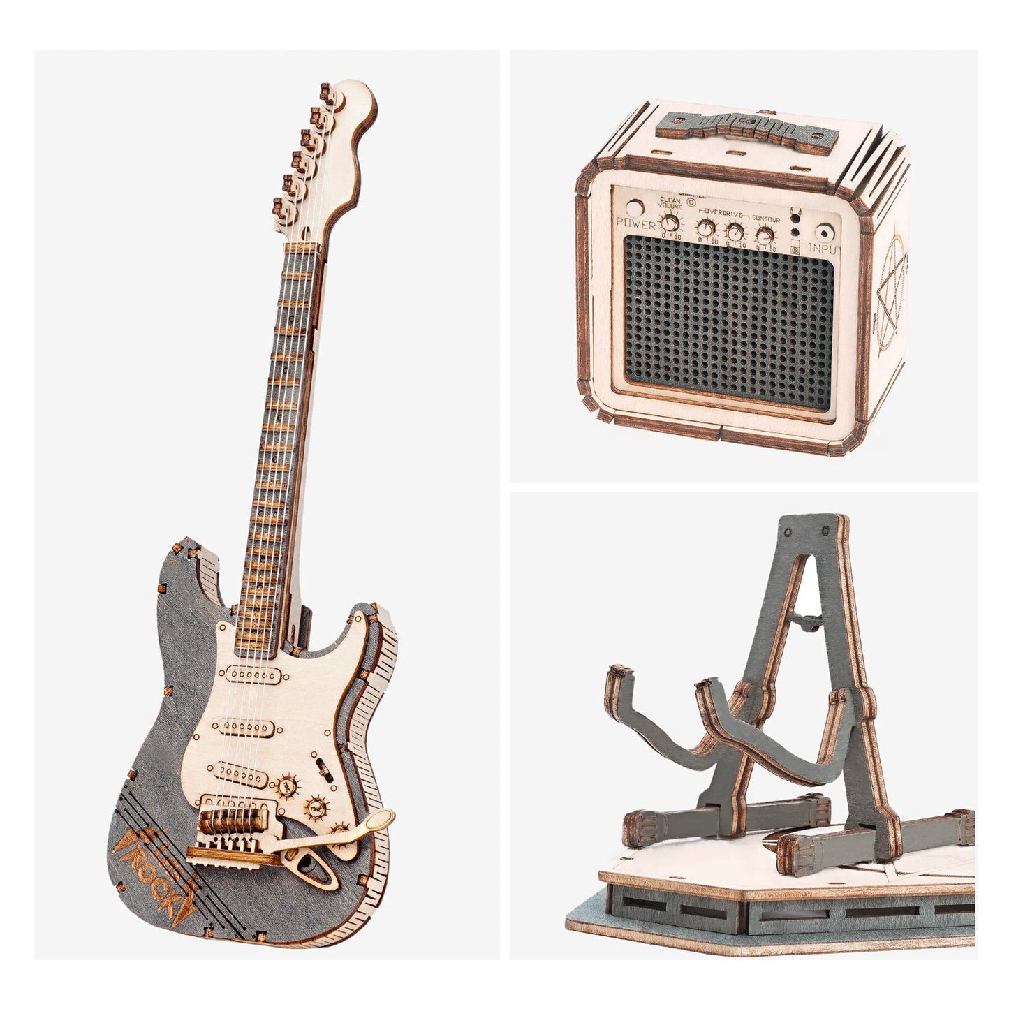 ROKR 3D Wooden Puzzle Electric Guitar Model Kit Puzzle Toy Decor for Adult Gifts