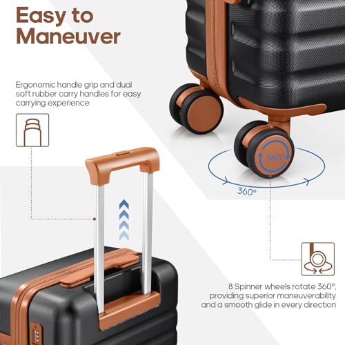 Luggage Sets 3 Piece, Carry On Luggage 20 Inch With Spinner Wheels,PC Black