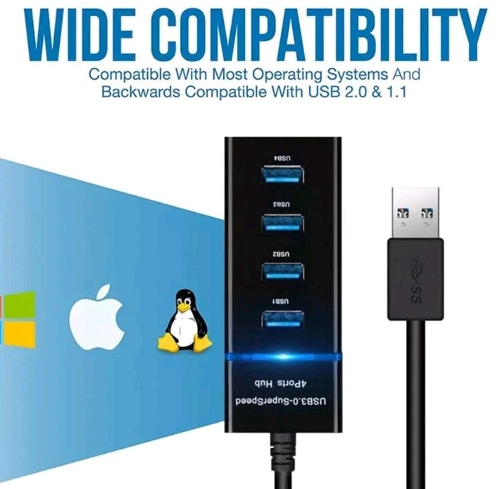 USB 3.0 Hub 4Port Splitter Adapter High Speed Data LED For PC Laptop Desktop