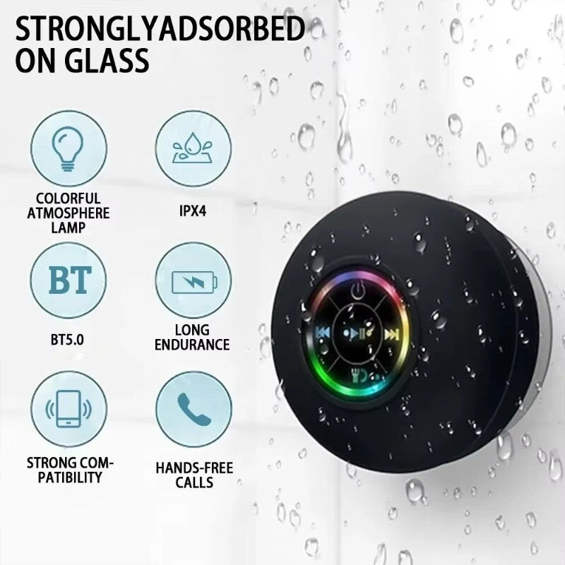 Waterproof Bluetooth Wireless Shower Speaker Bathroom Speaker LED Light Portable