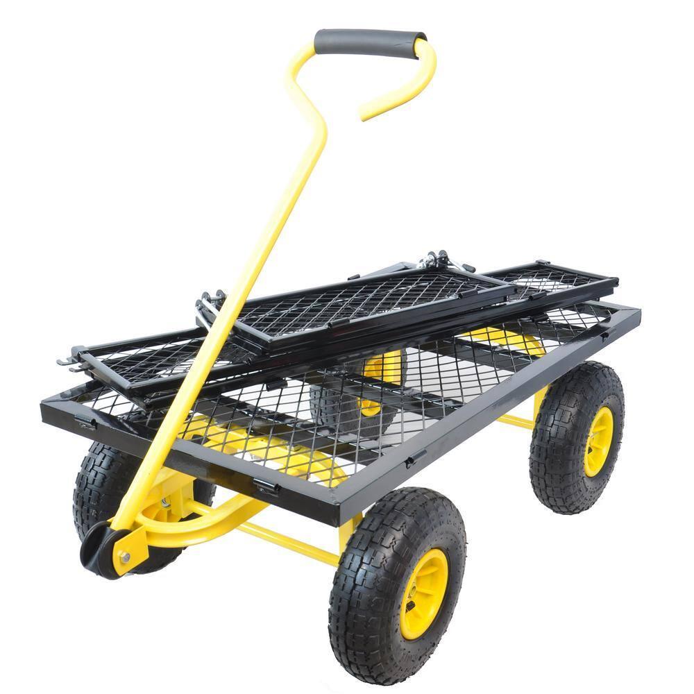 Unbranded Garden Cart W/ Removable Sides 4-Cu-Ft Foldable Multi-Purpose Yellow