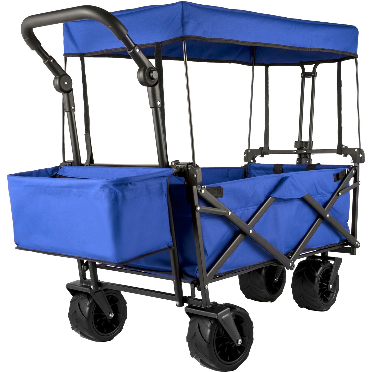 Folding Wagon Cart, Collapsible Folding Garden Cart w/ Shade Beach Utility