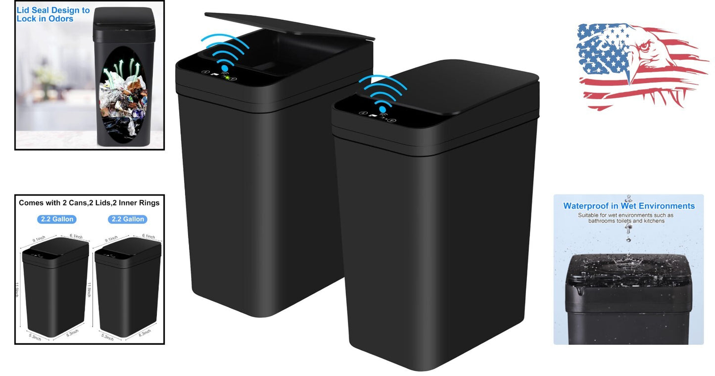 Sleek Automatic Trash Cans 2.2 Gallon - Odor-Sealing, Touchless Design