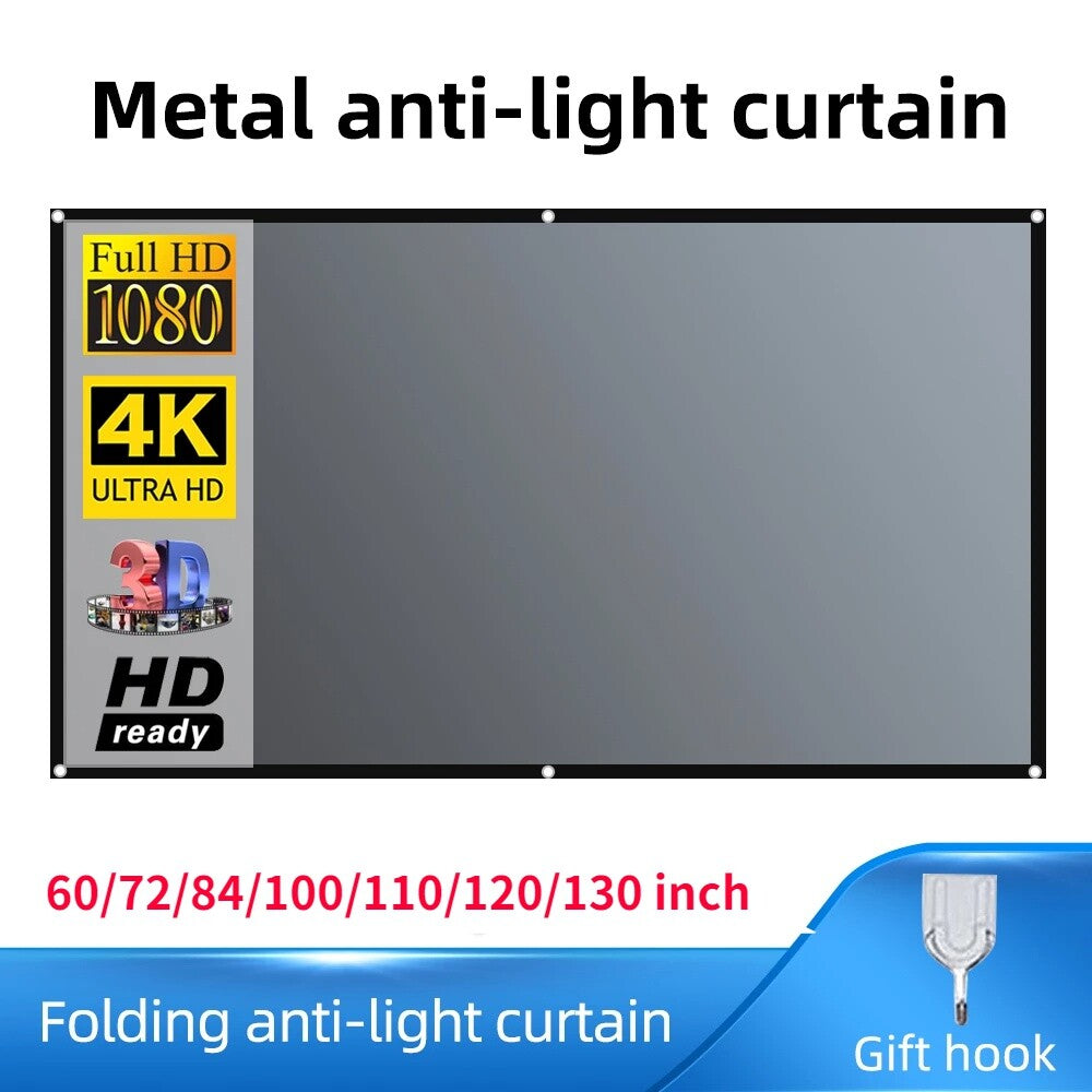 4:3 16:9 Anti Light 3D High Brightness Projector Screen Metal Screen with Hooks