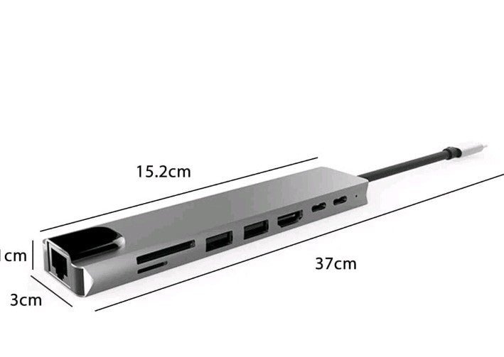 8 in 1 USB-C HUB Type-C Adapter For PC Windows Multi 3.0 4K HDMI Etherne 8 Ports
