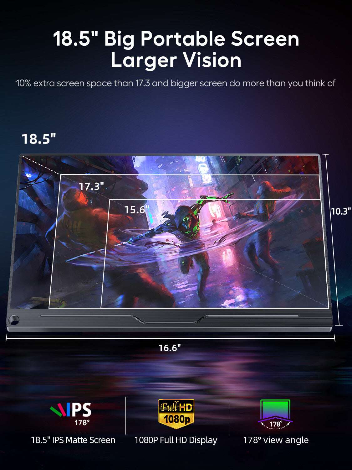 UPERFECT Portable Monitor 18.5 Inch 120HZ with Black Equalizer FPS/RTS,100% sRGB