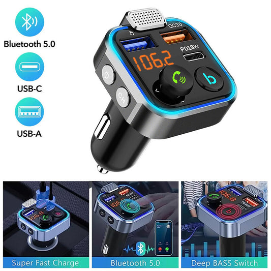 Bluetooth FM Transmitter Car Adapter QC3.0 PD USB Charger FM Radio Handsfree /