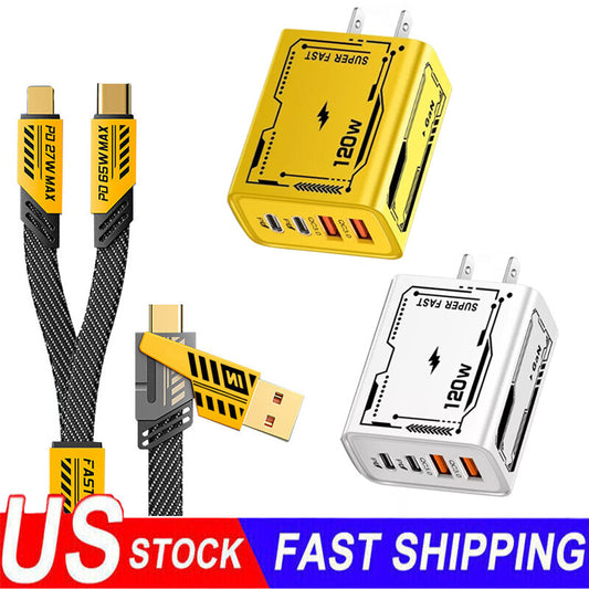 120W Fast Type C Wall Charger 4-in-1 Fast Cable For Samsung A16 A06 A15 A35 A55