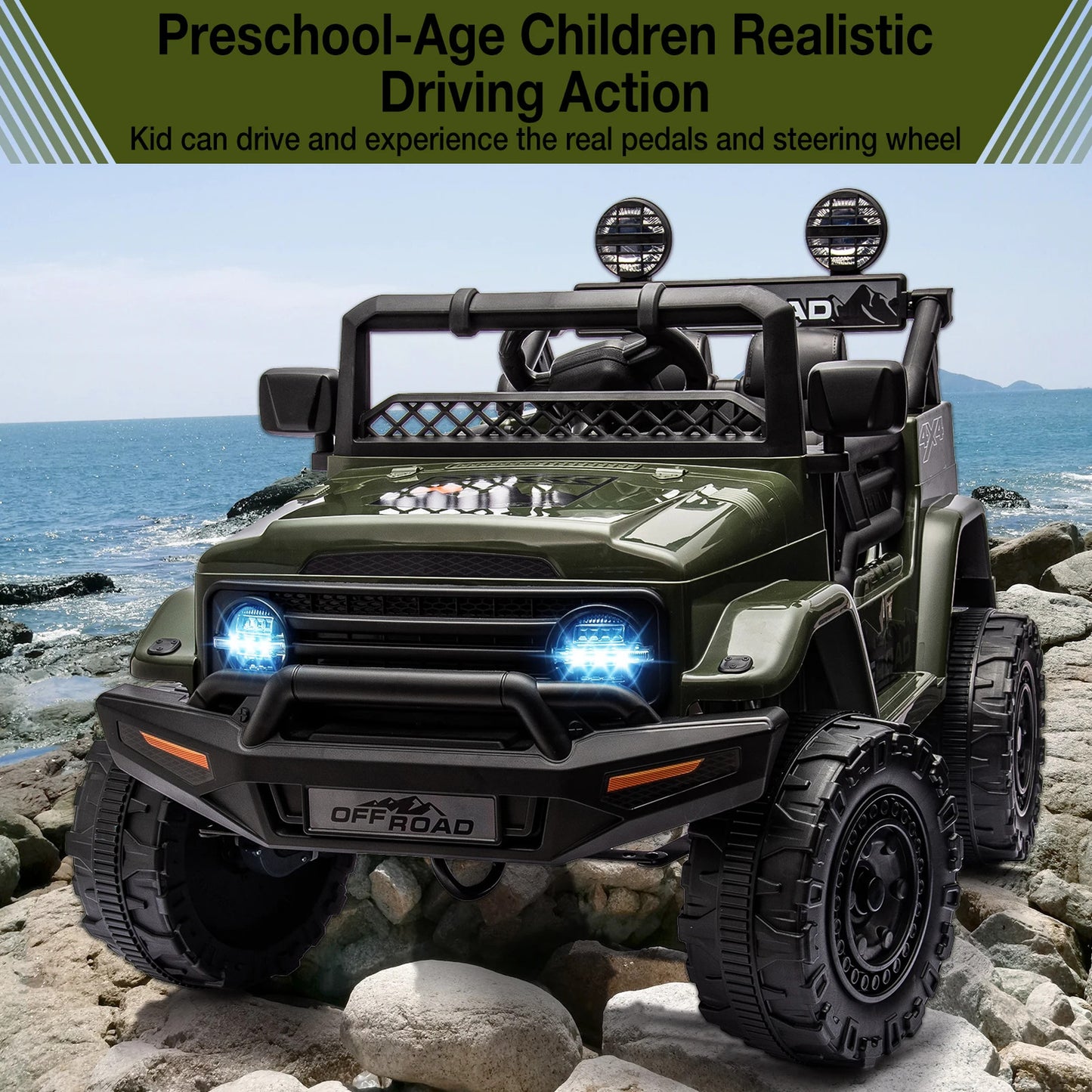 12V Kids Ride on Truck with Remote Control Spring Suspension Bluetooth Connectiv
