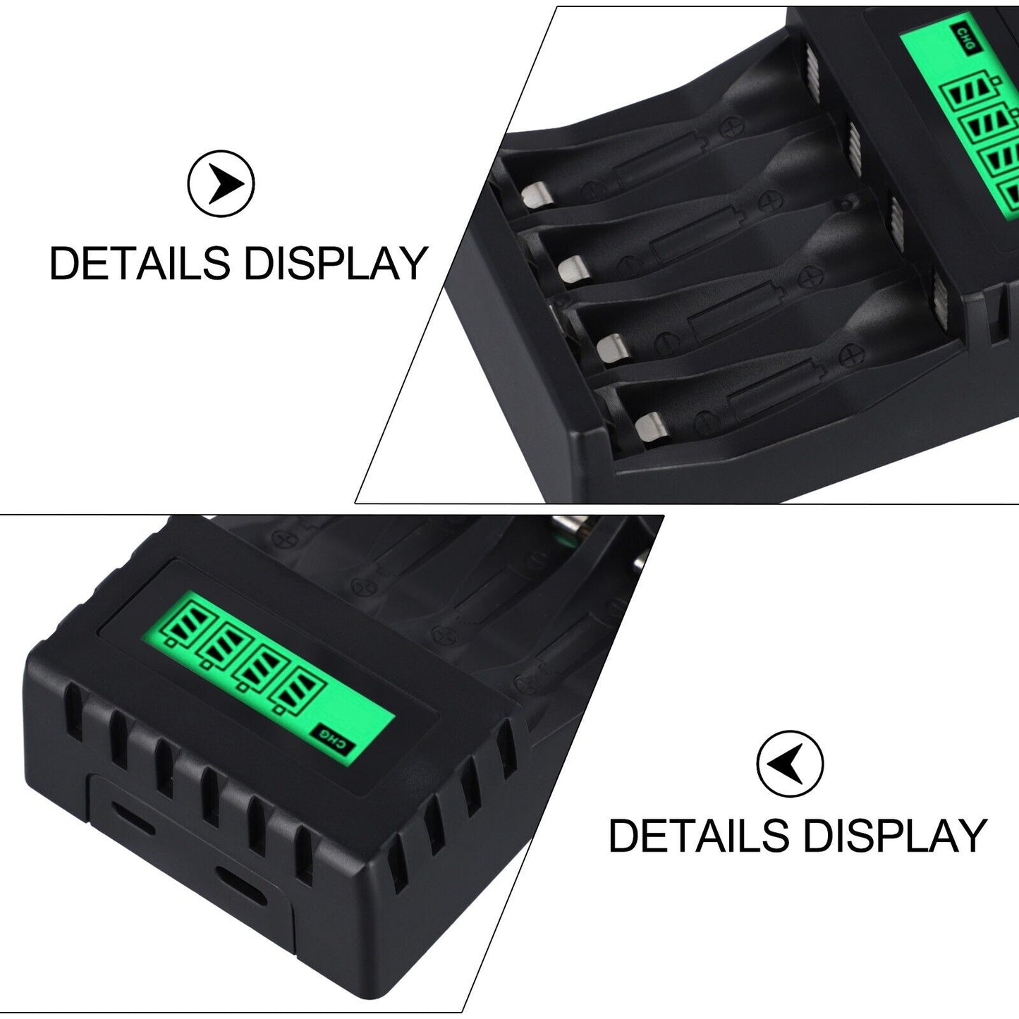 Efficient LCD Charger with 4 Slots Suitable for AAAAA Rechargeable Batteries