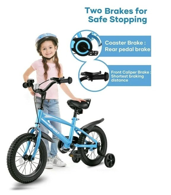 Naipo 14" Kids Bike Girls and Boys Blue Bike for Age 3-10 Years Old