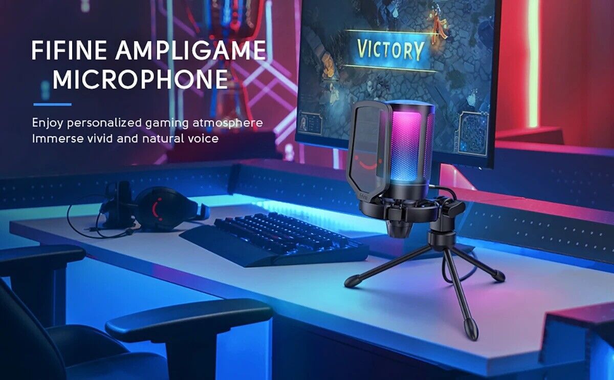 FIFINE Gaming Microphone USB PC Mic for Streaming Podcasts Recording Condense...