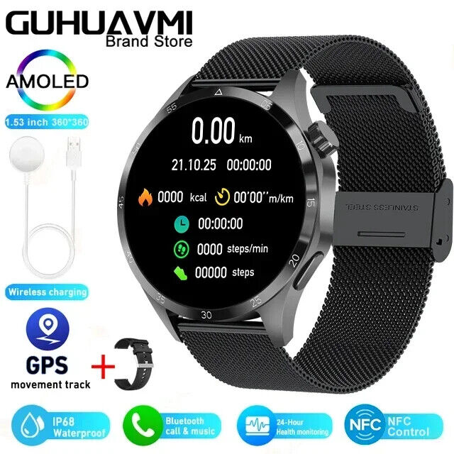 Fitness Tracker NFC Smartwatch Waterproof GPS Heart Rate Bluetooth Call Android